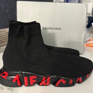 Balenciaga Speed Graffiti Sneakers Black and Red Size 45